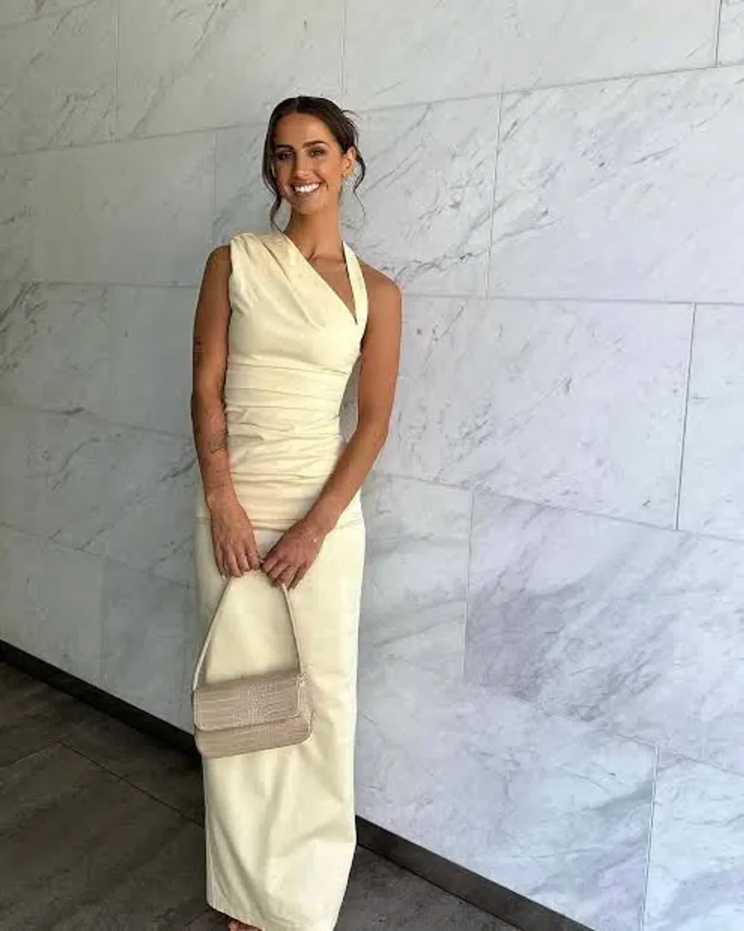 Sir The Label Giacomo Gathered Maxi Dress Gown In Butter | Size AU 12 for rent on The Volte - main image