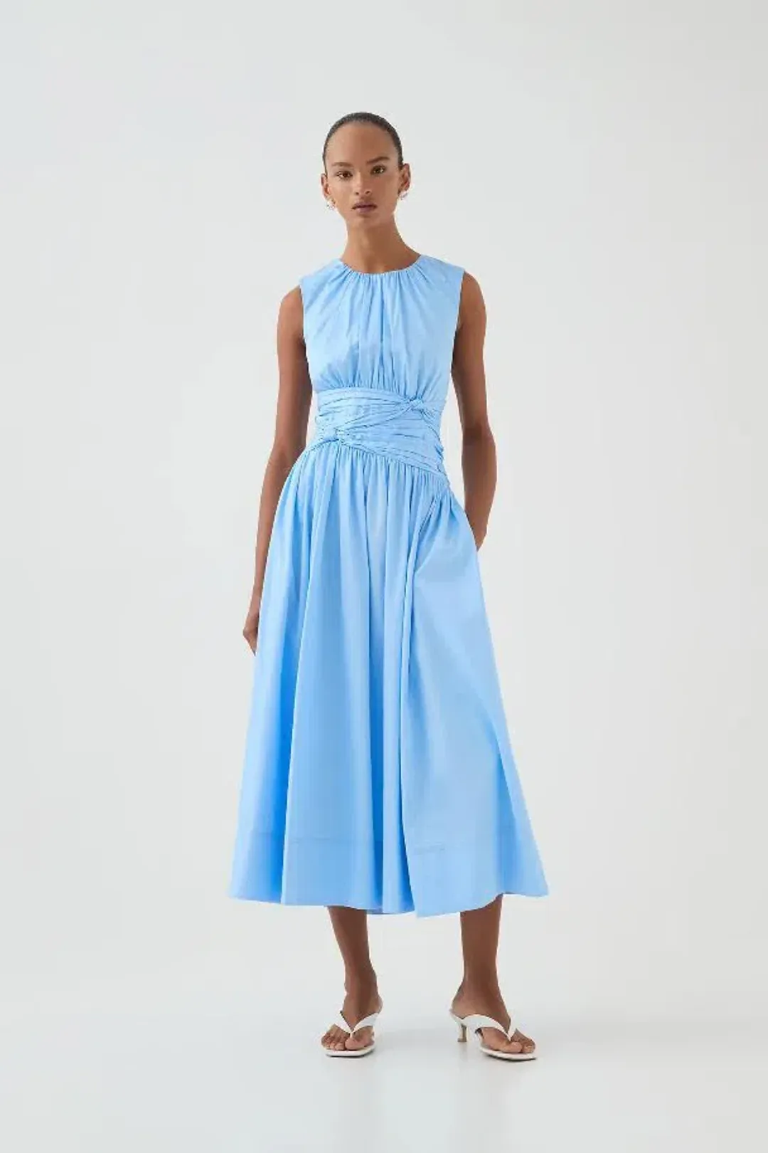 💙 AJE Agatha Knot Sleeveless Midi Dress – Powder Blue – Size 12 AU 💙 Satin Sheen for rent on The Volte - main image