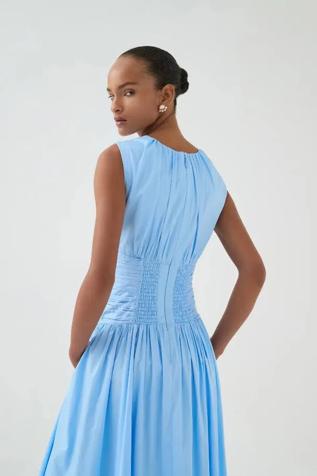 💙 AJE Agatha Knot Sleeveless Midi Dress – Powder Blue – Size 12 AU 💙 Satin Sheen for rent on The Volte - main image