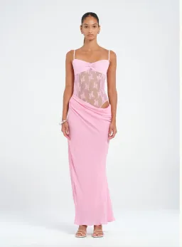 Benni Akio Maxi Dress Gown In Peony Pink | Size AU 14 for rent on The Volte - image 1