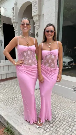 Benni Akio Maxi Dress Gown In Peony Pink | Size AU 14 for rent on The Volte - image 4