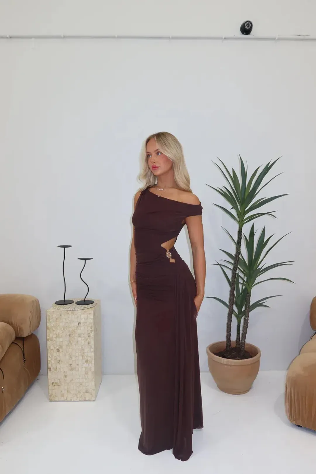 Bec & Bridge Kailani Asym Dress in Chocolate Brown Size 6 for rent on The Volte - main image
