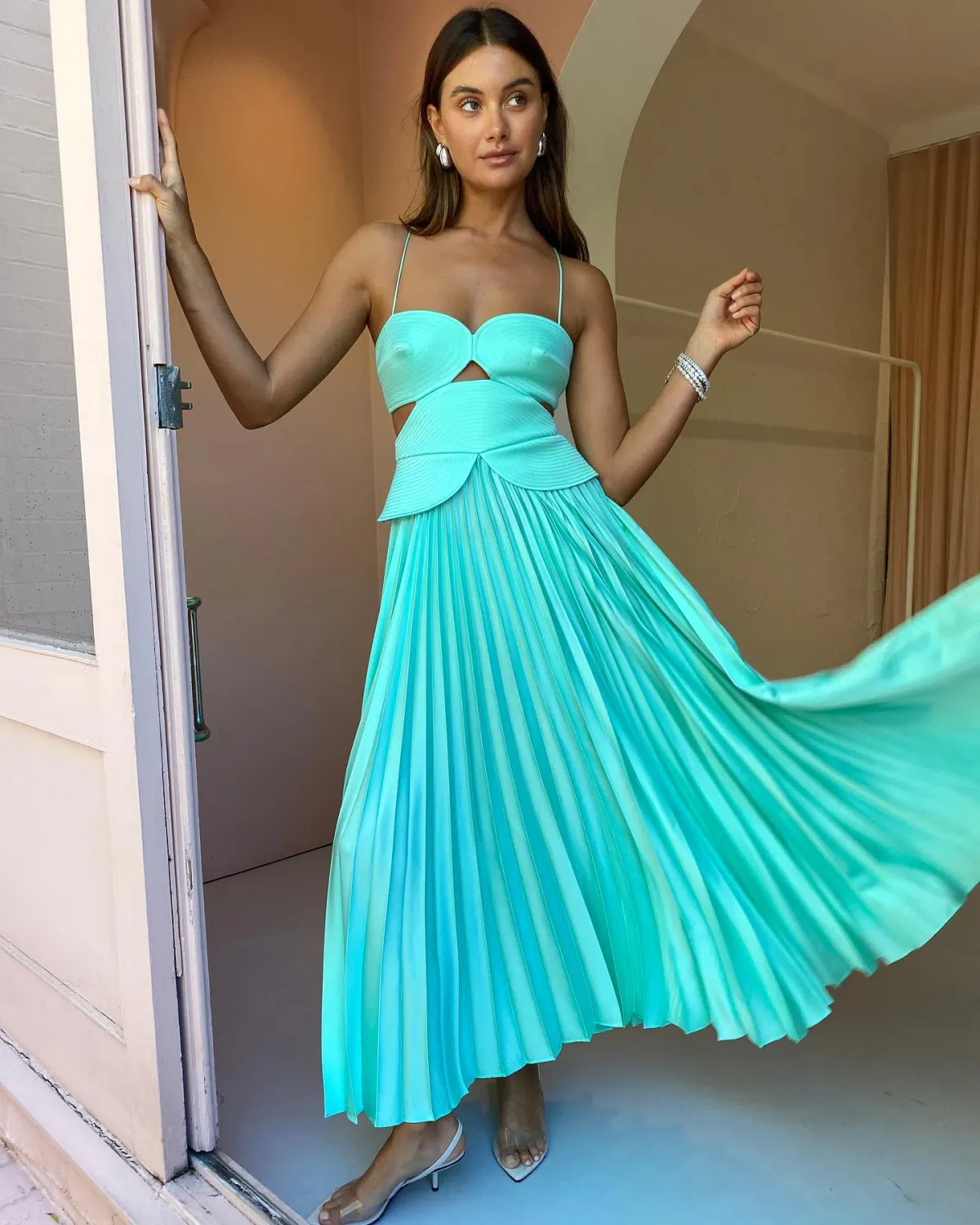 Acler Atholton Midi Dress Arctic Mint Size AU 8  for rent on The Volte - main image