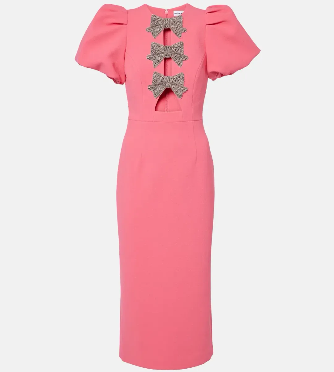 Rebecca Vallance Posey Puff Sleeve Midi Dress Pink size 12 for rent on The Volte - main image