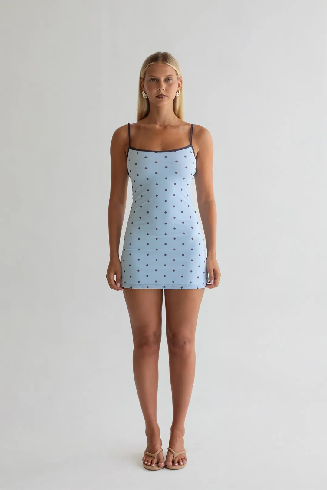 HNTR the label Char Mini Dress in Baby Blue Polka Size S / AU 8 for rent on The Volte - main image