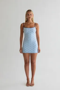 HNTR the label Char Mini Dress in Baby Blue Polka Size S / AU 8 for rent on The Volte - image 1