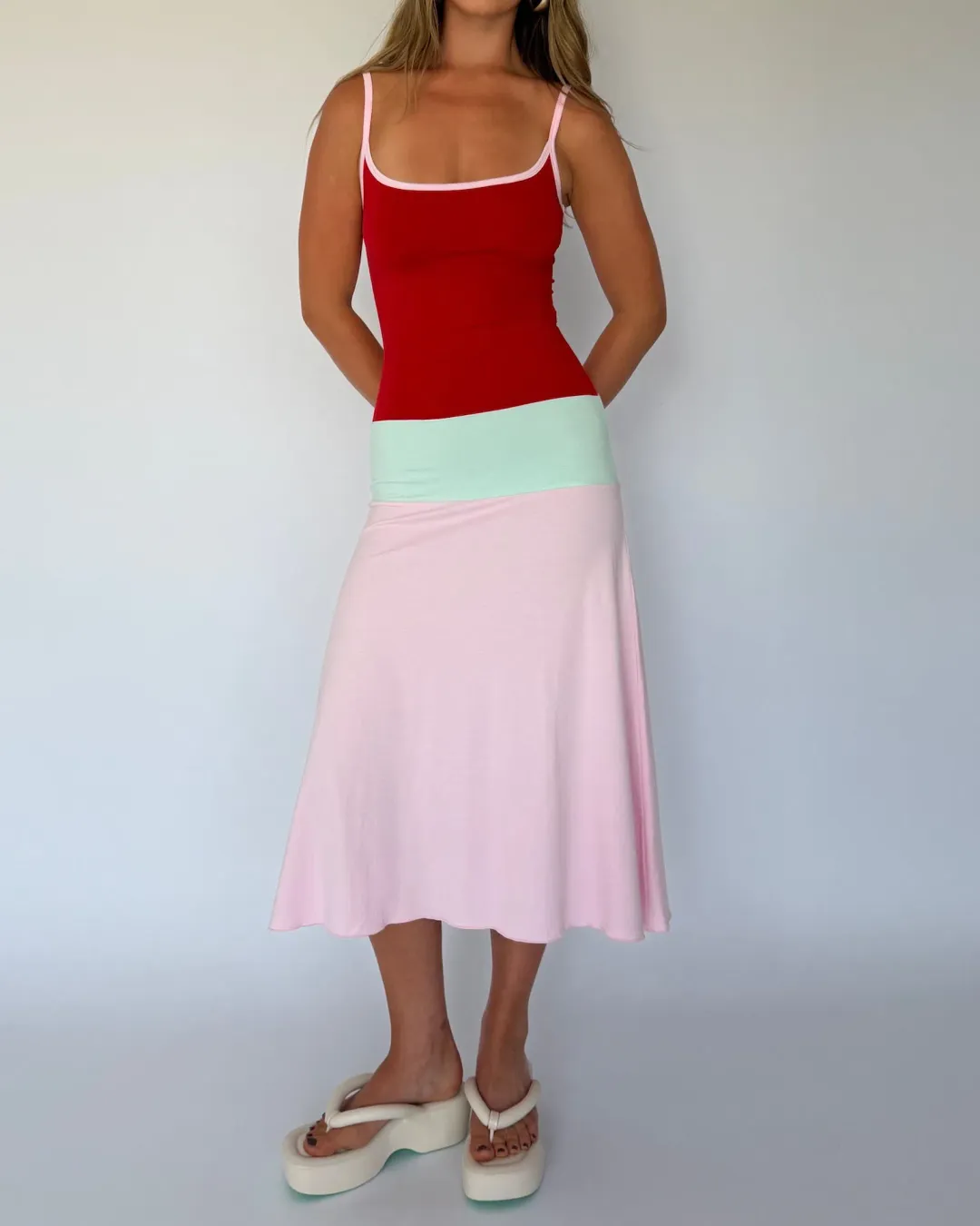 Blanch Lucy Midi Dress in Sorbet Size 8 for rent on The Volte - main image