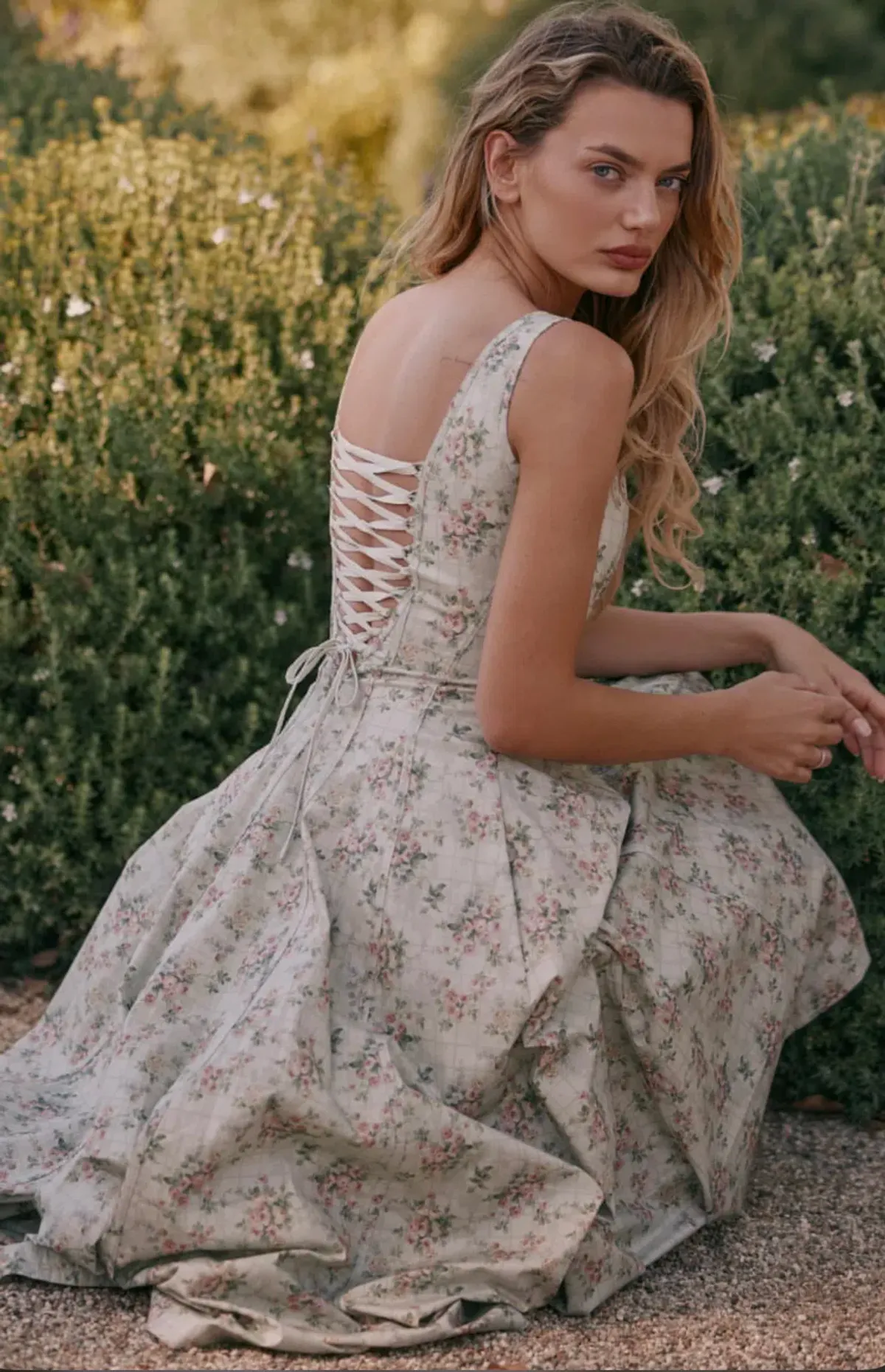 House of CB MARIABELLA Sage Floral Print Cotton Midi Dress in size XS  for rent on The Volte - main image