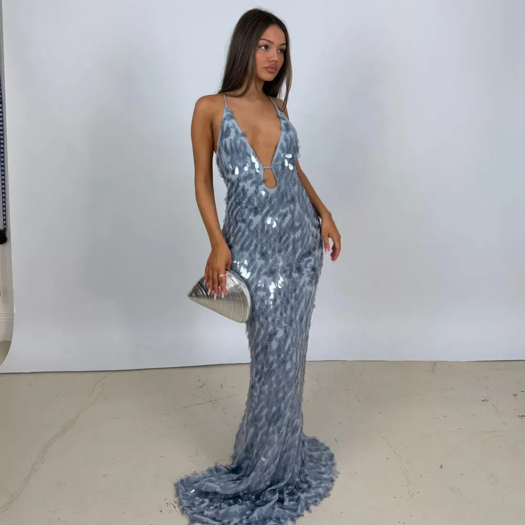 MISHA SAPPHIRE SEQUIN DOVE GREY SIZE 8 for rent on The Volte - main image