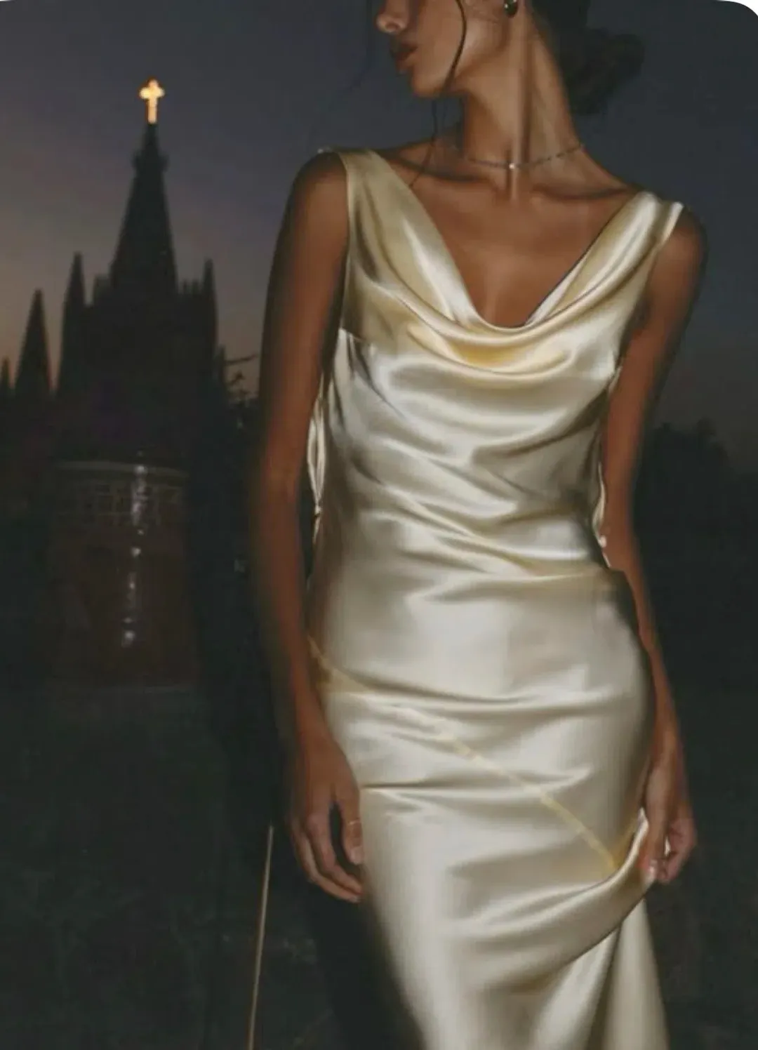 Mirror Palais Plunging Back Cowl Dress in butter XS for rent on The Volte - main image