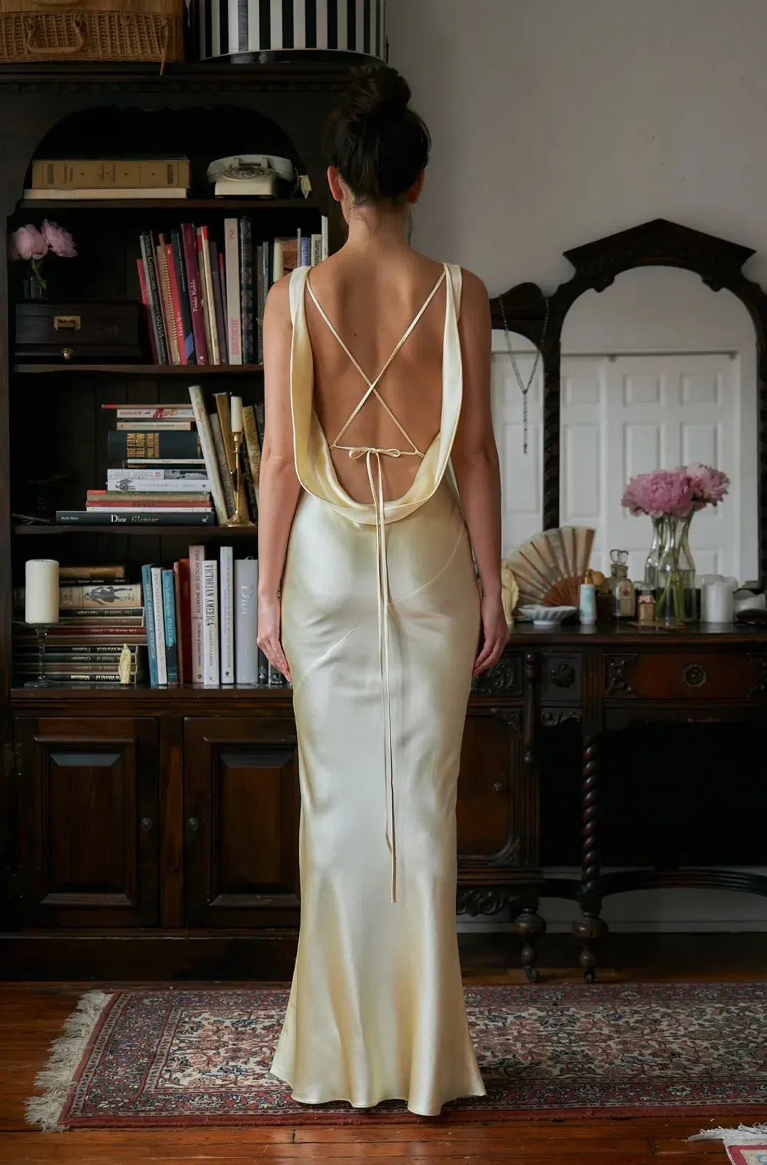 Mirror Palais Plunging Back Cowl Dress in butter XS for rent on The Volte - main image
