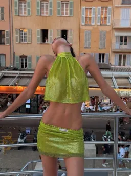 HAND OVER Cristobal Skirt in Green (with white lace) XS for rent on The Volte - image 1