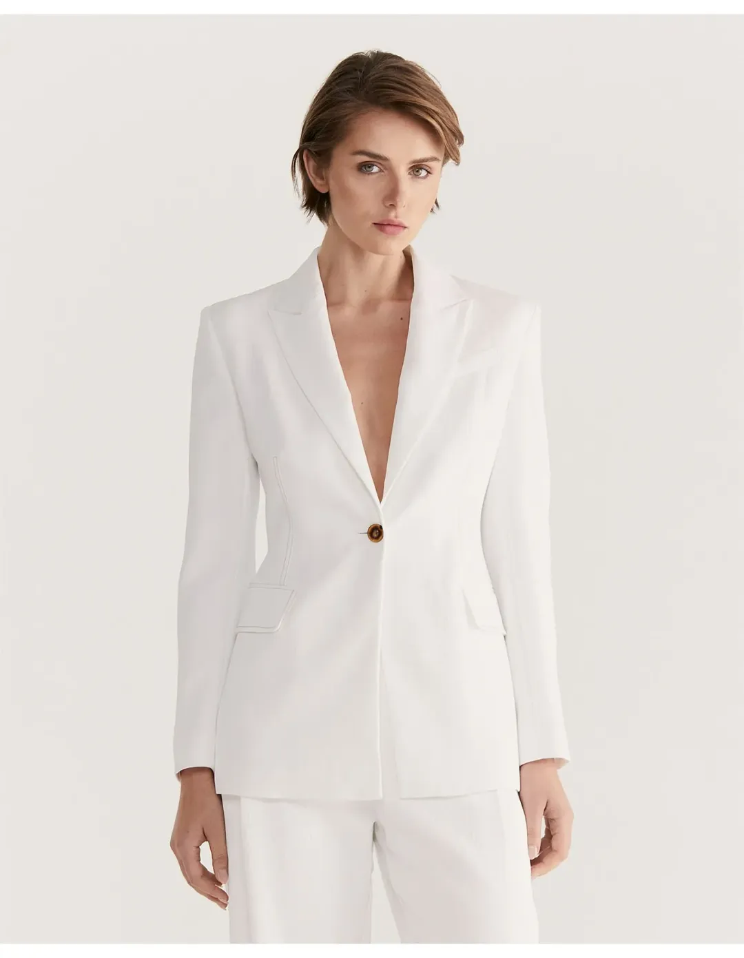 Saba Dharma Stitch Detail Blazer Beige Size 14 for rent on The Volte - main image