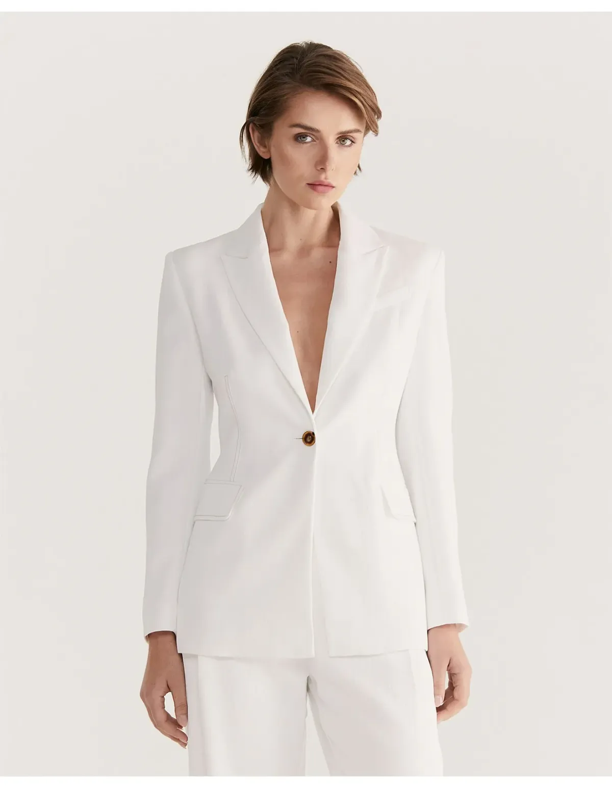 Saba Dharma Stitch Detail Blazer Beige Size 14 for rent on The Volte - main image