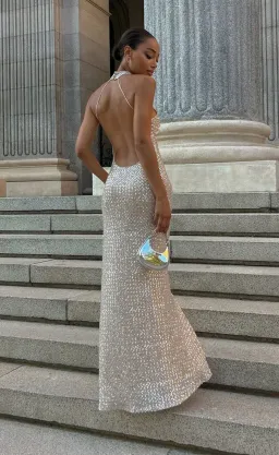 Kaoa - Long Silver Sequin Dress - XS for rent on The Volte - image 3