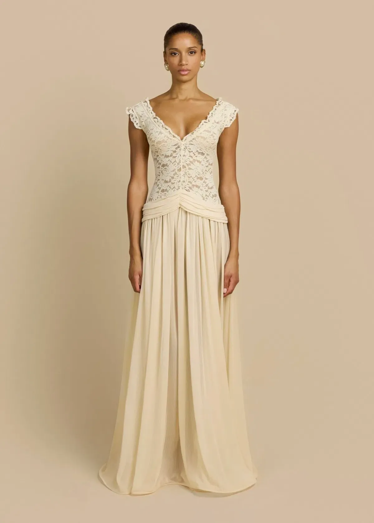 Arcina Ori ARABELLA DRESS BEIGE size Medium for rent on The Volte - main image