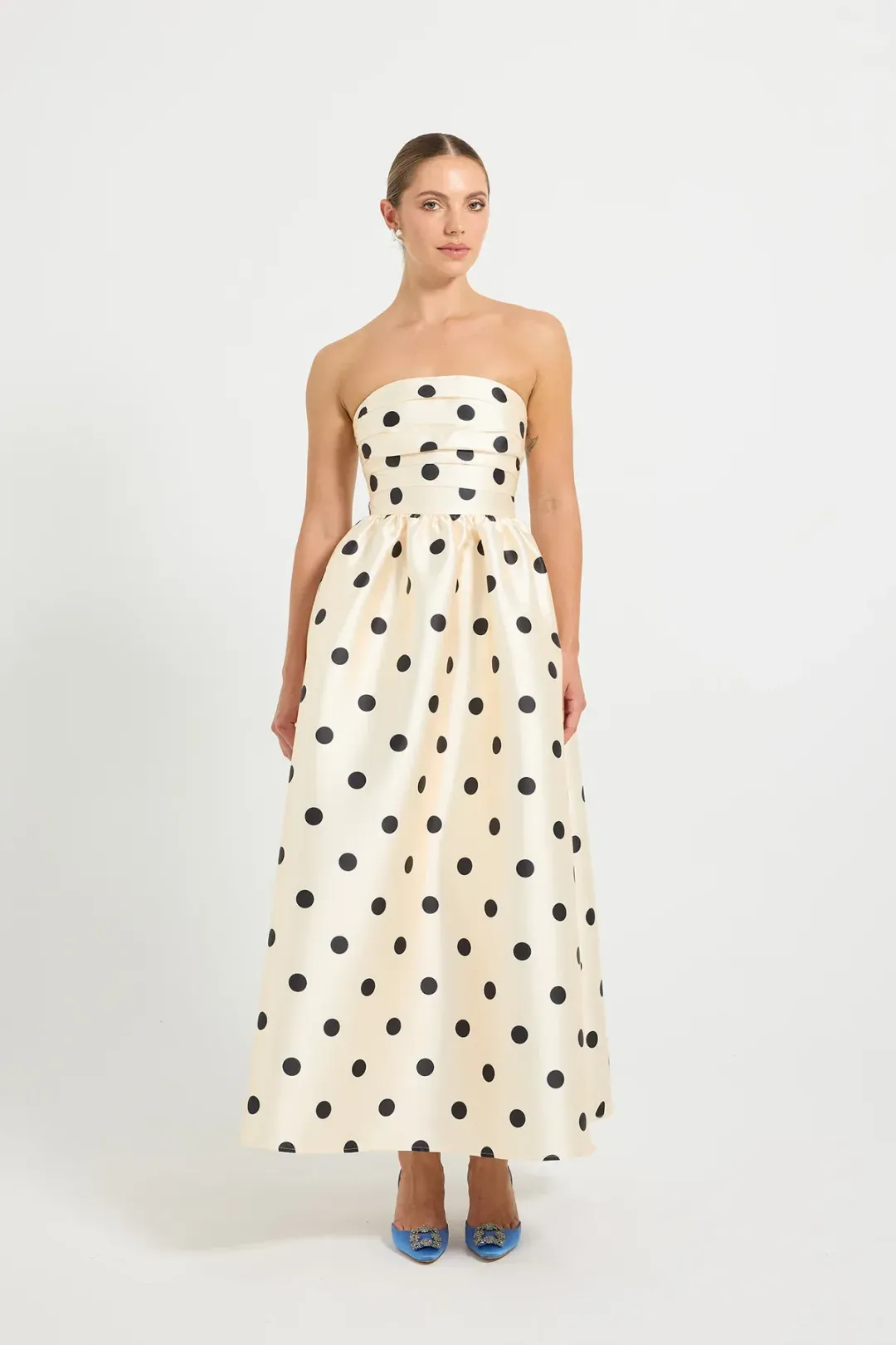 Pasduchas Dottie Strapless Midi Dress size 10 for rent on The Volte - main image
