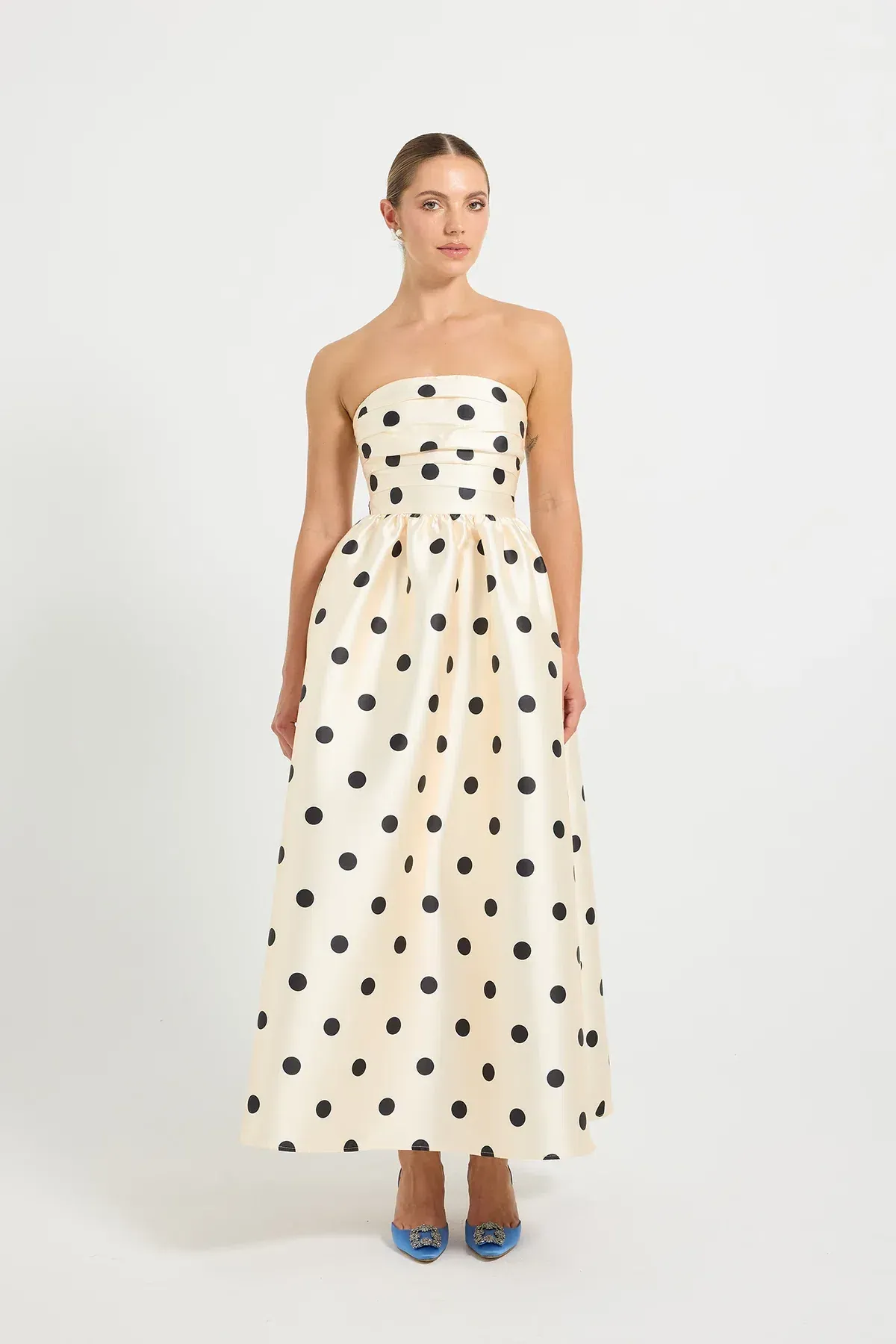 Pasduchas Dottie Strapless Midi Dress size 10 for rent on The Volte - main image