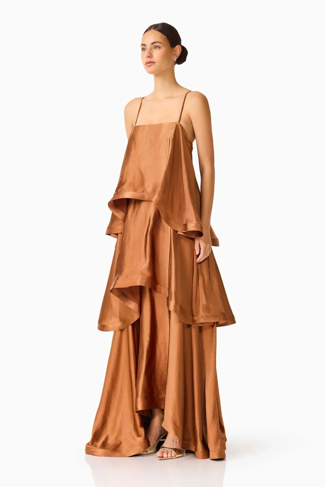 Elliatt Tilly Tiered Maxi Dress size M / 10 Toffee Brown  for rent on The Volte - main image