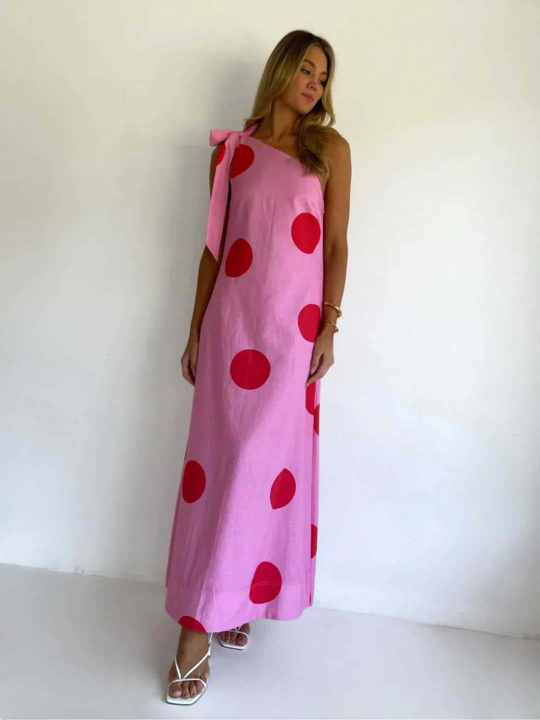 By Nicola Sorrento Maxi Dress size 8 pink Polka  for rent on The Volte - main image