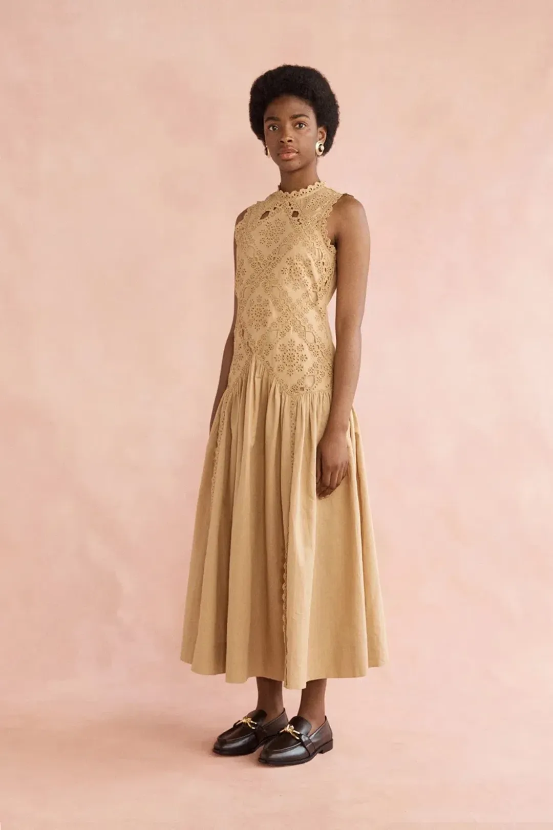 Lovaan Josephine Midi Dress Tan Size 8 for rent on The Volte - main image