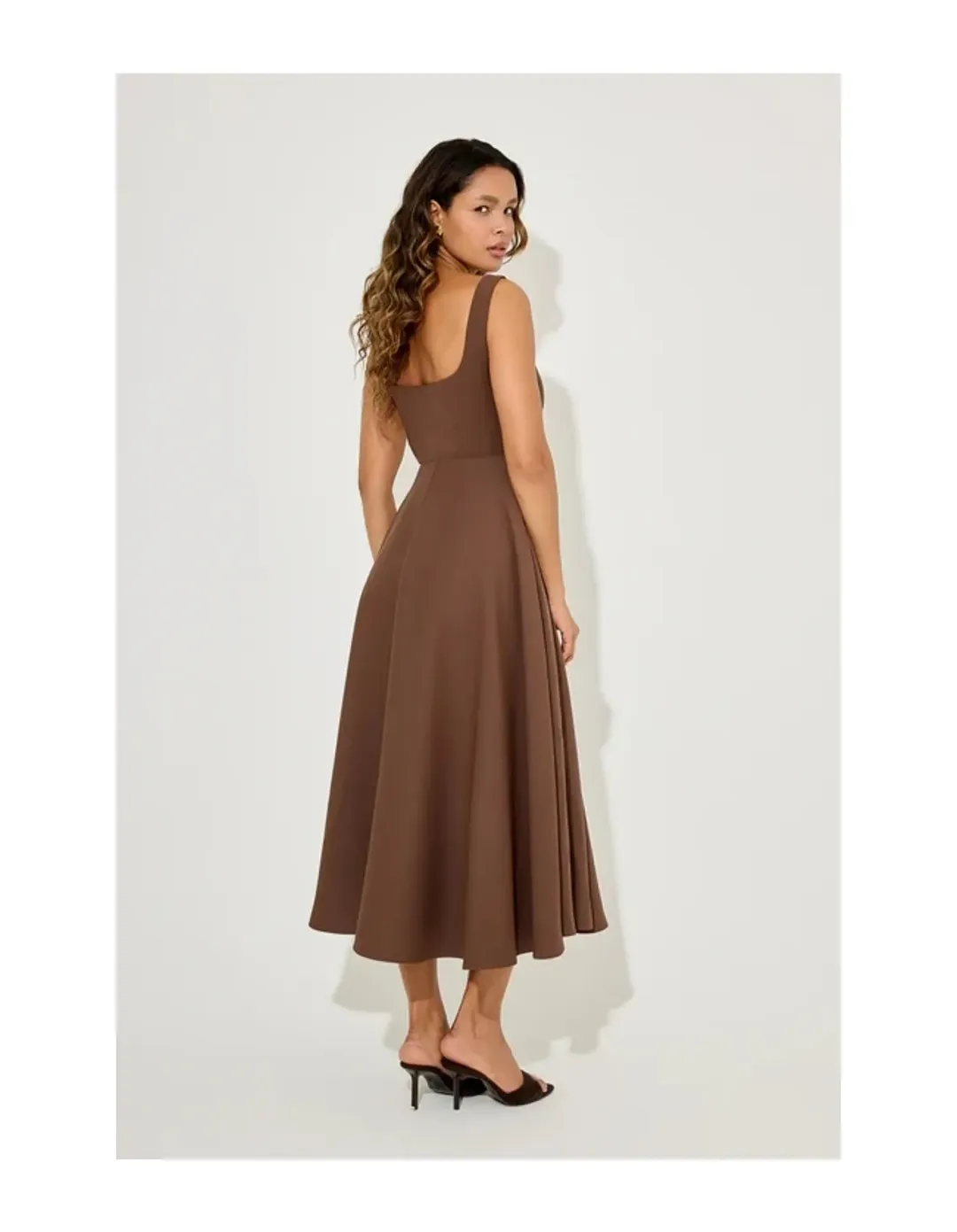 Odd Muse The Ultimate Muse Square Neck Midi Dress Brown Size 8 for rent on The Volte - main image