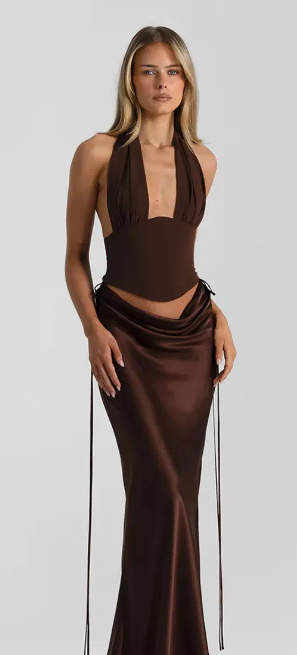 Natalie Rolt Bronte Top and Evelyn Skirt Espresso Size S for rent on The Volte - main image