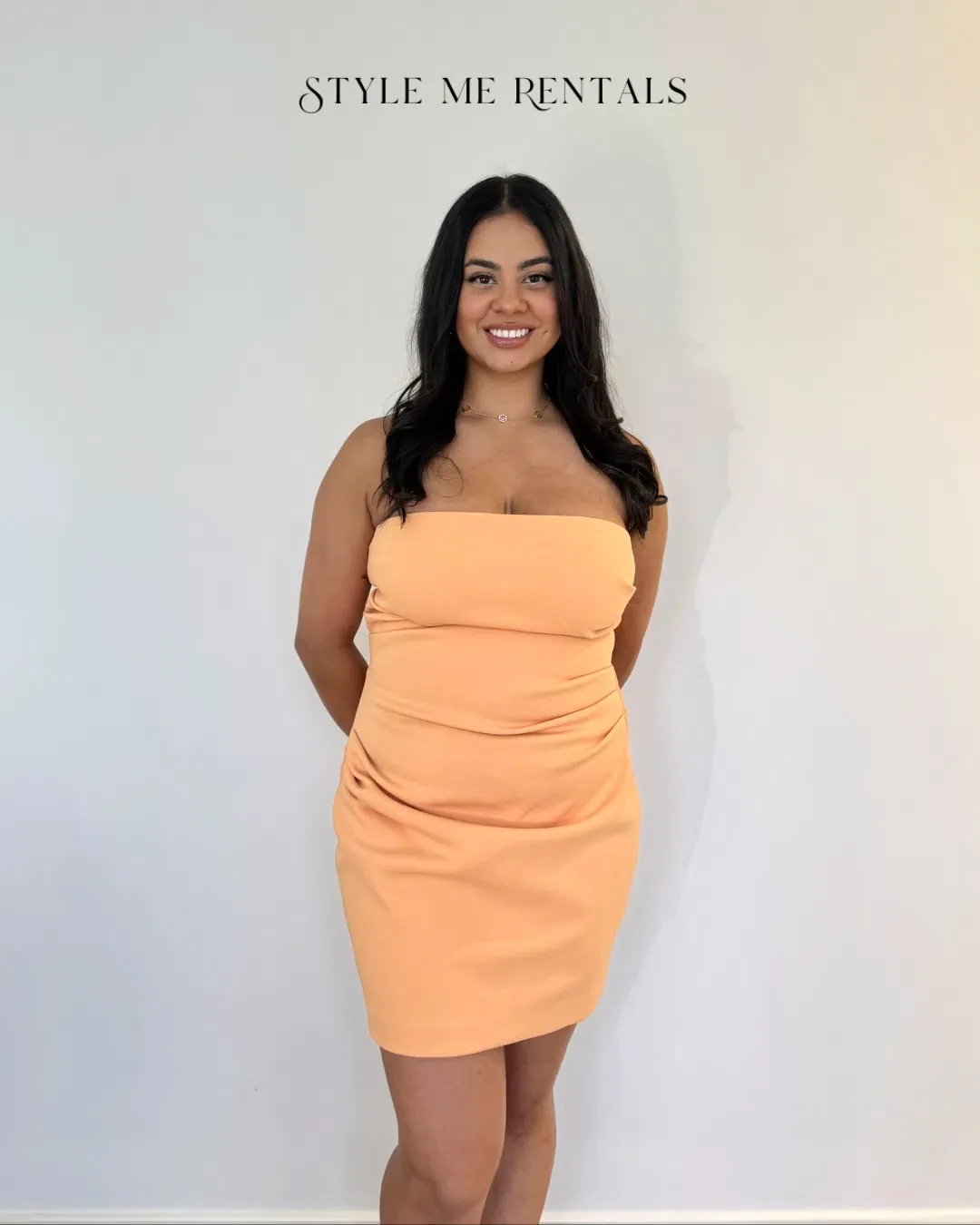 Misha Alston Crepe Mini Dress Tangerine Size L for rent on The Volte - main image