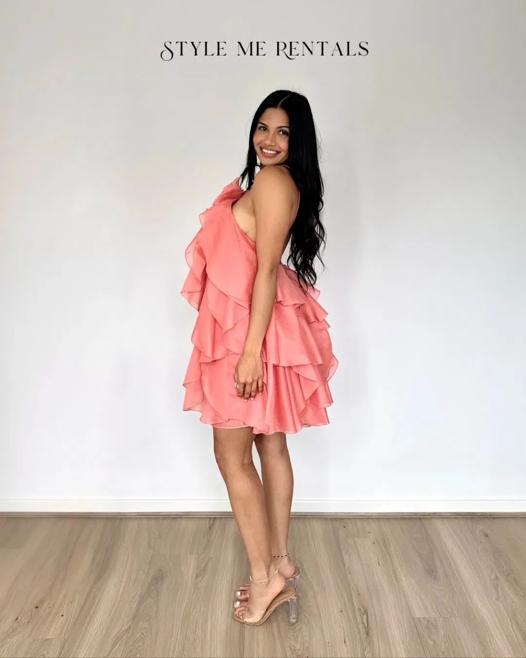 Aje Pandorea Layered Mini Dress Washed Coral Size 10 for rent on The Volte - main image