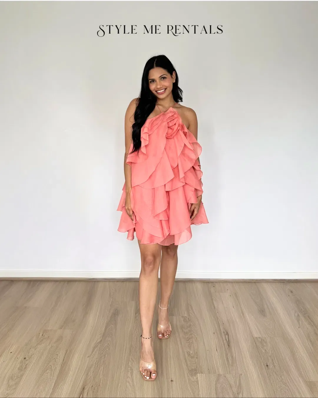 Aje Pandorea Layered Mini Dress Washed Coral Size 10 for rent on The Volte - main image