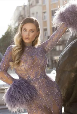 Fjolla Nila Purple Feathered Gown size 10 for rent on The Volte - image 2