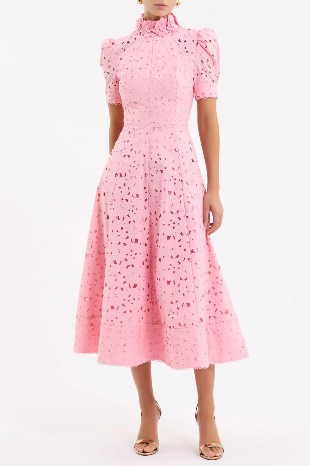 Rebecca Vallance Kitsu Short Sleeve Midi Dress in Light Pink Size 12 for rent on The Volte - main image