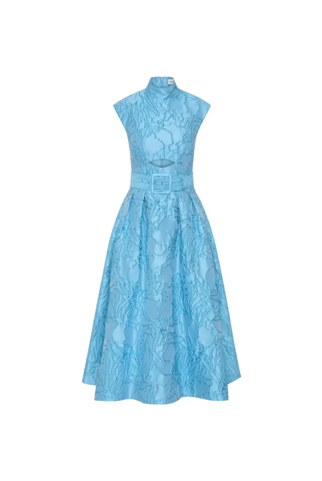 Rebecca Valance Aegir belted jacquard midi dress for rent on The Volte - main image