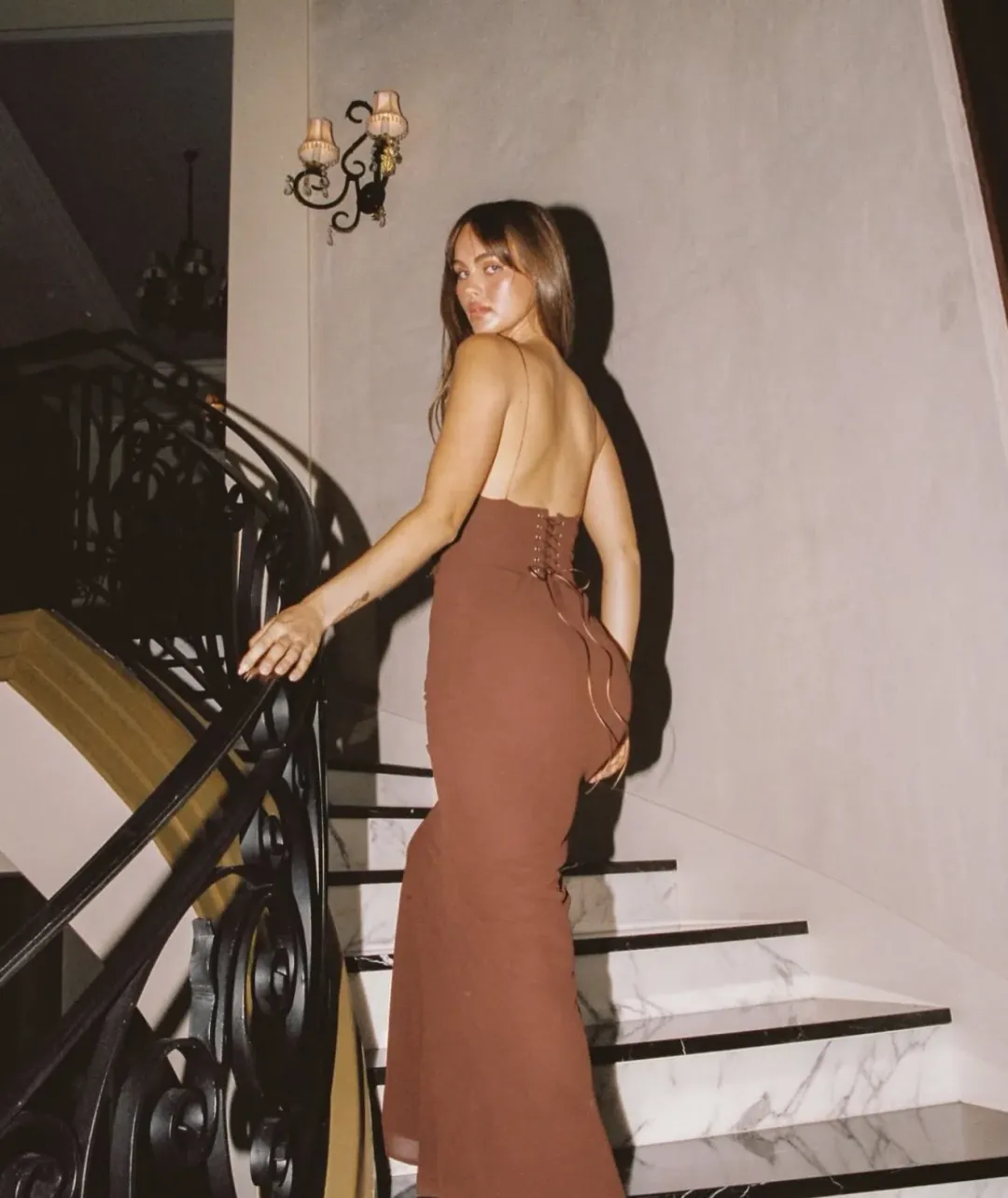 Natalie Rolt Hallie gown espresso size 8 (1)  for rent on The Volte - main image