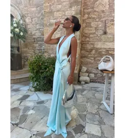 Misha The Harlow Satin Dress in Ice Blue Size XS/AU6 for rent on The Volte - image 4