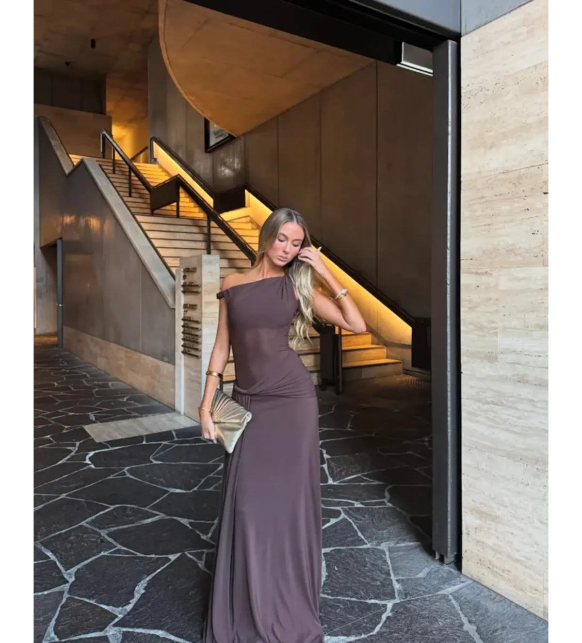 Misha Sisal Mesh Dress in Espresso Size XS/AU6 for rent on The Volte - main image