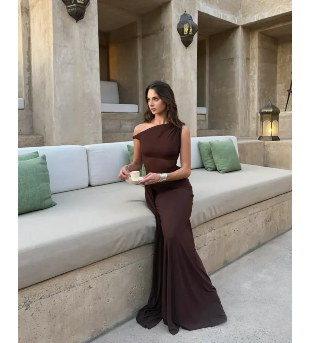 Misha Sisal Mesh Dress in Espresso Size M/AU10 for rent on The Volte - main image