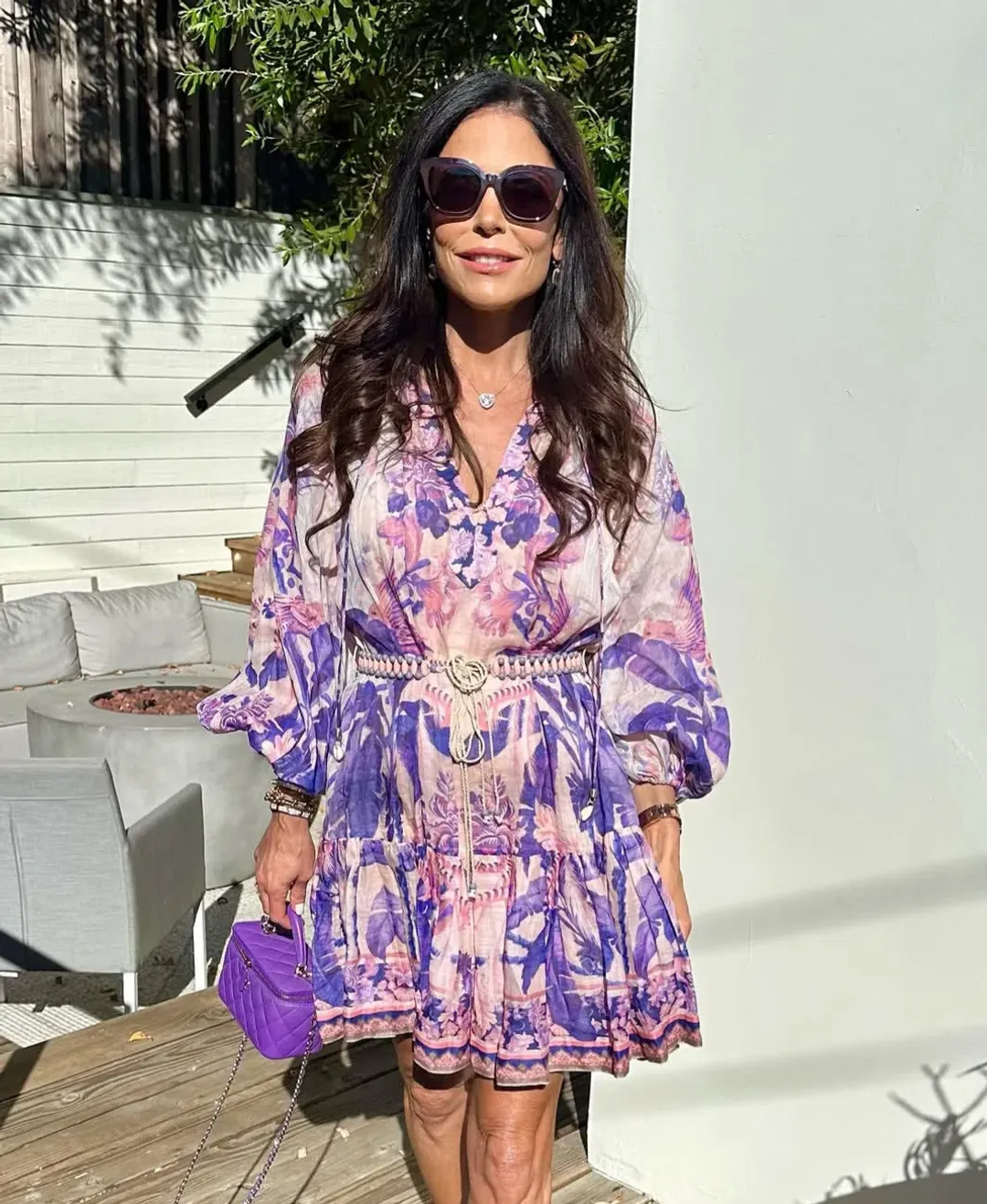 Zimmermann The Lyre Billow Mini Dress in Purple Palm Size 0 AU 8 for rent on The Volte - main image