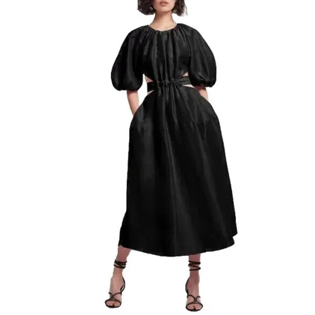 Aje Dress Mimosa Black Midi | Size AU 8 for rent on The Volte - main image
