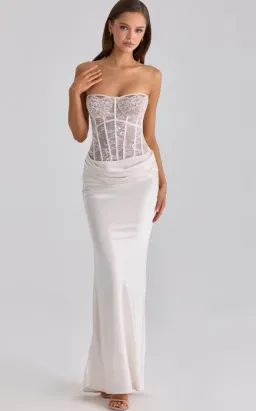 House of CB Ayana white lace + satin maxi corset dress Regular Cup Size L for rent on The Volte - image 1
