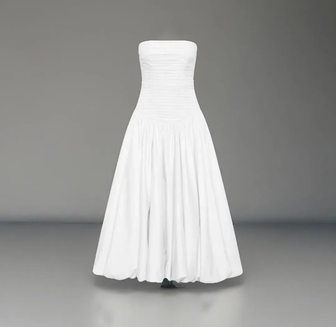🤍 AJE Strapless Violette Bubble Hem MIDI Dress – White Formal Gown – Size 8 AU 🤍 for rent on The Volte - main image