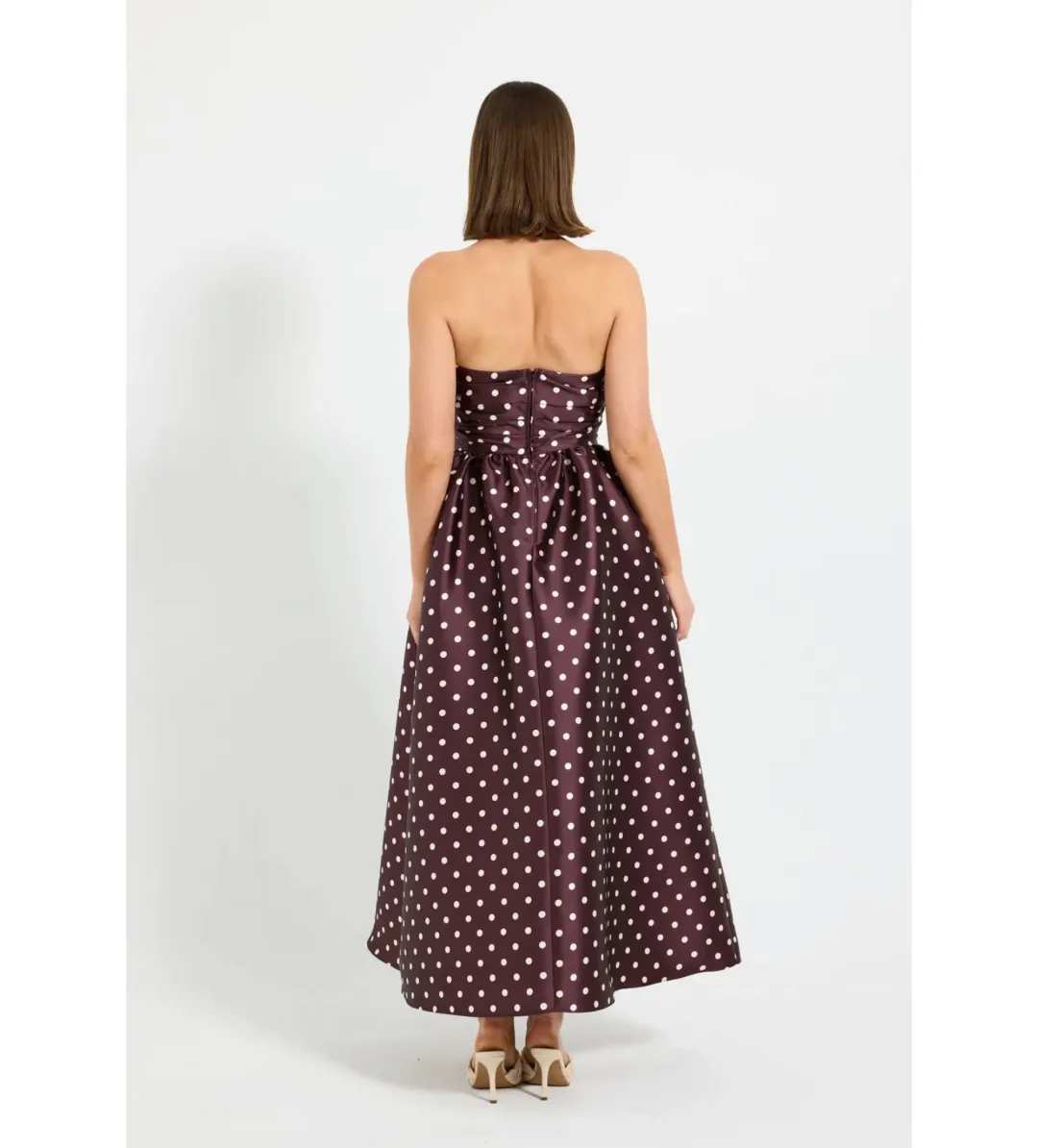 Pasduchas Alistair Strapless Midi Dress Blackberry Spot Size 8 for rent on The Volte - main image