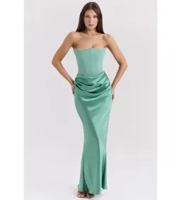 House Of CB Persephone Strapless Corset Maxi Dress in Jade Size L/AU12 for rent on The Volte - image 1