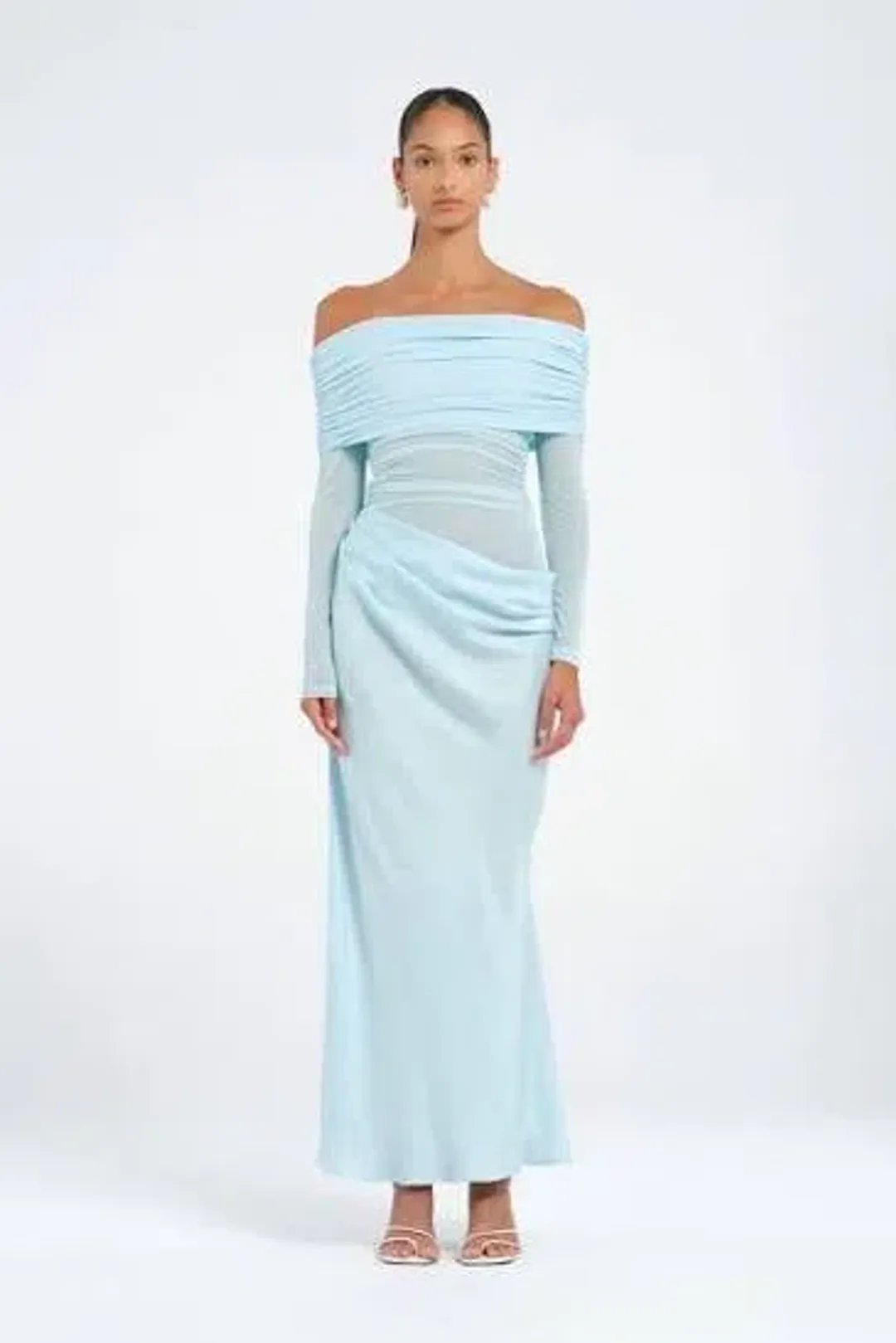 BENNI YASMIN OFF SHOULDER MAXI IN BABY BLUE SIZE 8 for rent on The Volte - main image