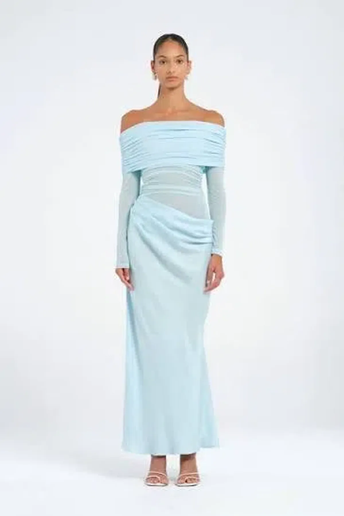 BENNI YASMIN OFF SHOULDER MAXI IN BABY BLUE SIZE 8 for rent on The Volte - main image