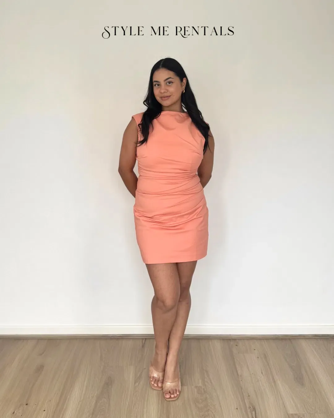 Shona Joy Lani Draped Mini Dress Peach Size 10 for rent on The Volte - main image