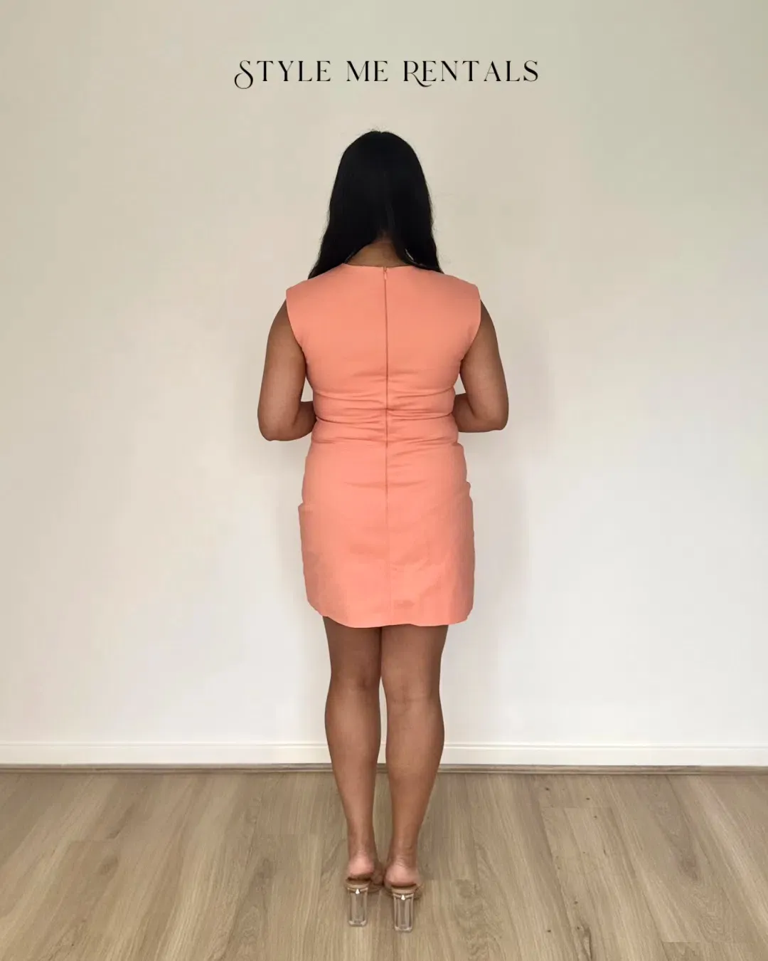 Shona Joy Lani Draped Mini Dress Peach Size 12 for rent on The Volte - main image