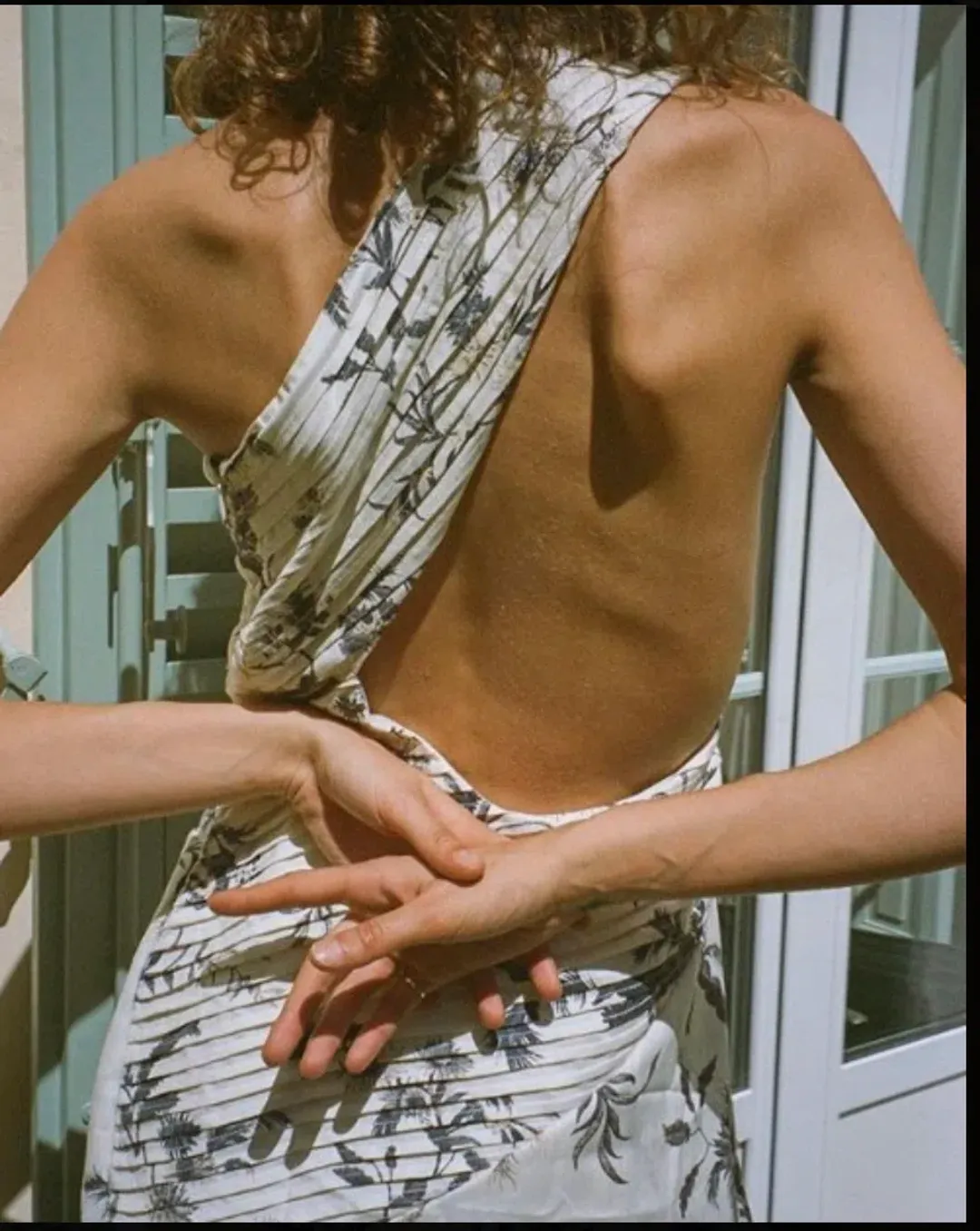 Sir The Label Florentine One Shoulder Pleated Mini Dress in White Blue Floral Print Size 1 for rent on The Volte - main image