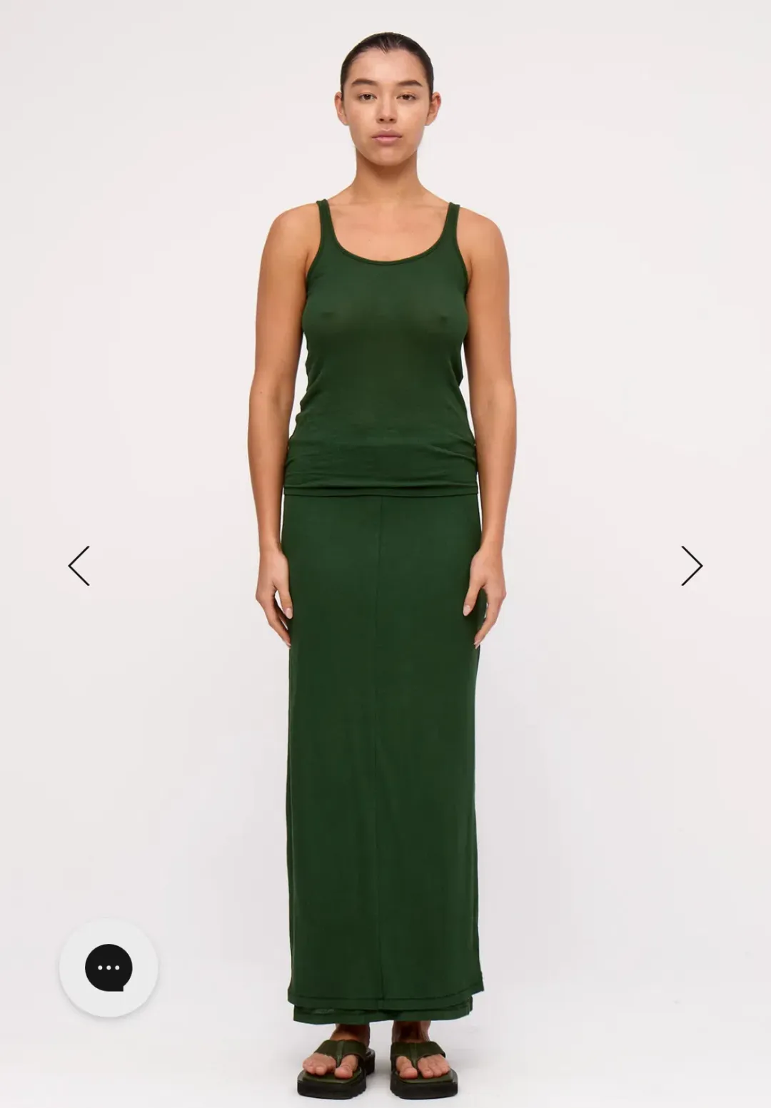 RIB HEMP JERSEY SKIRT & ONE SHOULDER TOP - TALLOW GREEN for rent on The Volte - main image