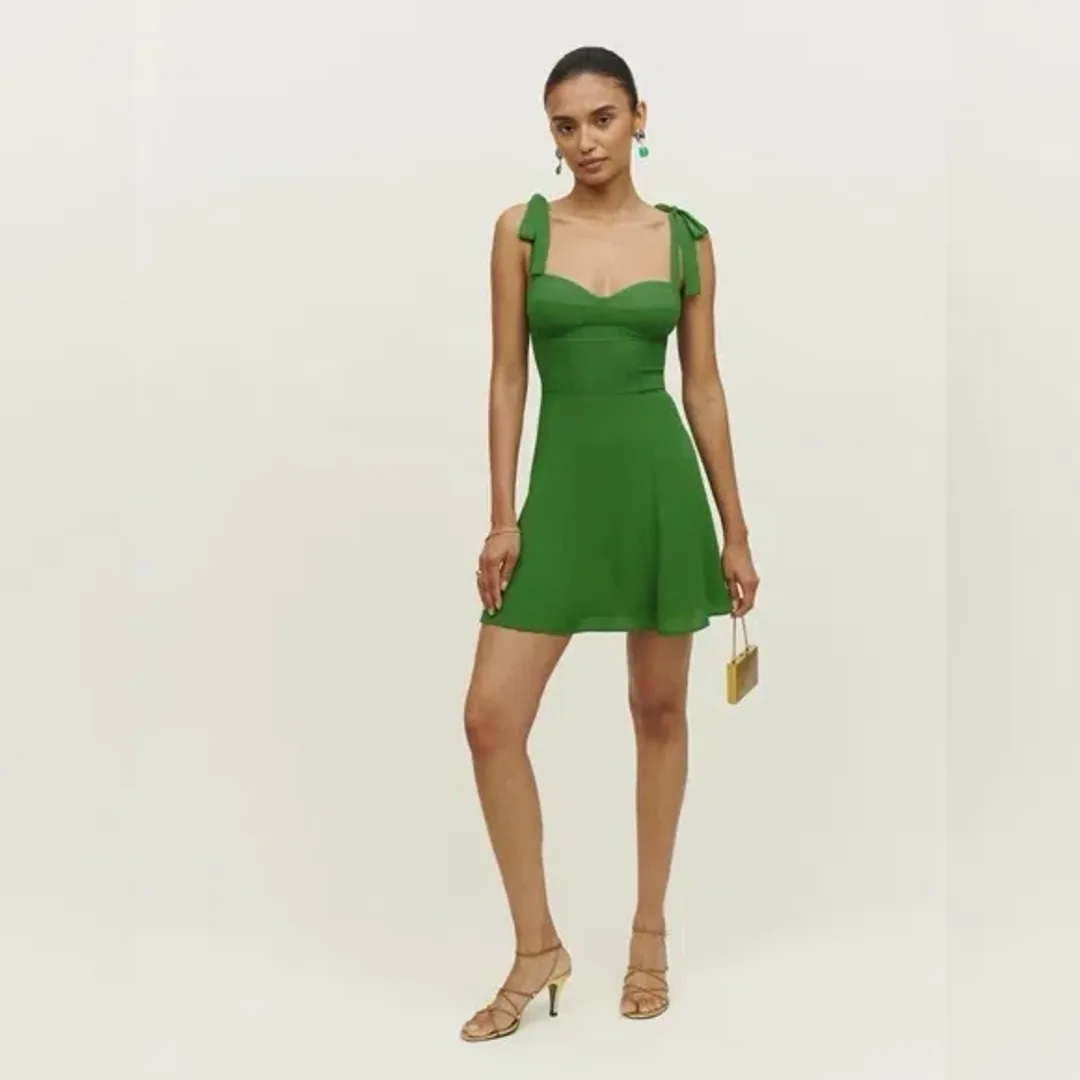 REFORMATION NADIRA MINI DRESS GREEN SIZE 8 for rent on The Volte - main image